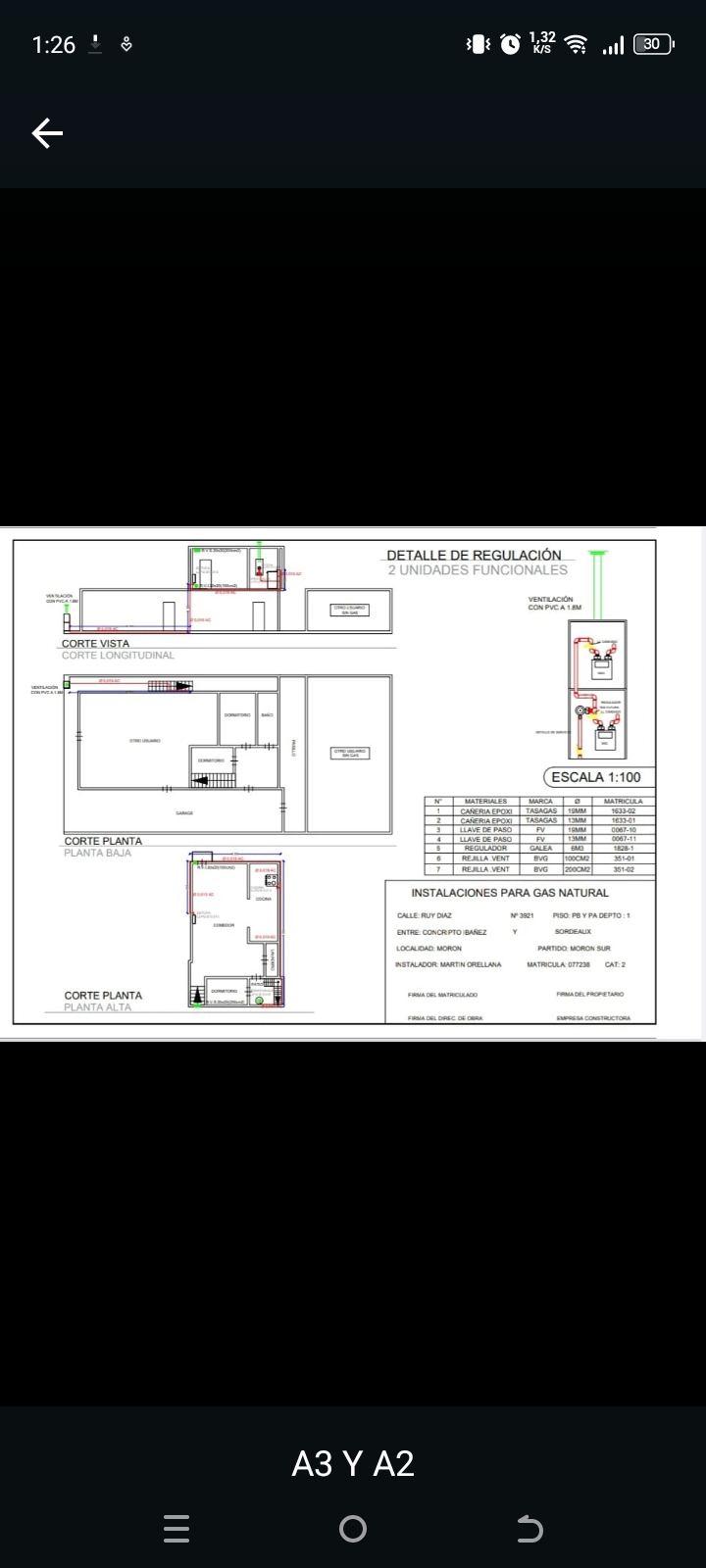 Planos A2 y A3 de Gas